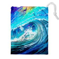 Tsunami Waves Ocean Sea Nautical Nature Water Painting Drawstring Pouch (5xl) by Cowasu