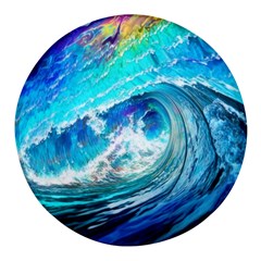 Tsunami Waves Ocean Sea Nautical Nature Water Painting Round Glass Fridge Magnet (4 Pack) by Cowasu