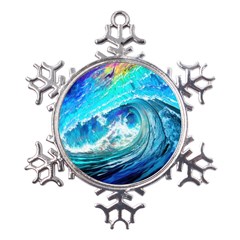 Tsunami Waves Ocean Sea Nautical Nature Water Painting Metal Large Snowflake Ornament by Cowasu