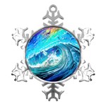 Tsunami Waves Ocean Sea Nautical Nature Water Painting Metal Small Snowflake Ornament Front