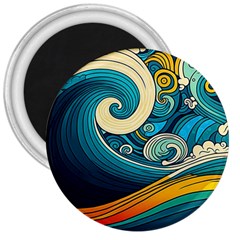 Waves Wave Ocean Sea Abstract Whimsical Abstract Art 3  Magnets by Cowasu