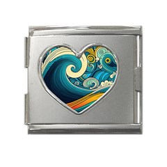 Waves Wave Ocean Sea Abstract Whimsical Abstract Art Mega Link Heart Italian Charm (18mm) by Cowasu