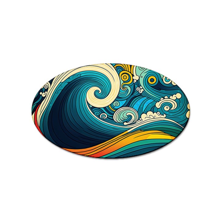 Waves Wave Ocean Sea Abstract Whimsical Abstract Art Sticker (Oval)