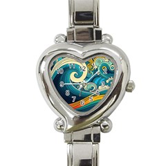 Waves Wave Ocean Sea Abstract Whimsical Abstract Art Heart Italian Charm Watch by Cowasu