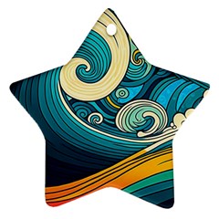 Waves Wave Ocean Sea Abstract Whimsical Abstract Art Star Ornament (two Sides) by Cowasu