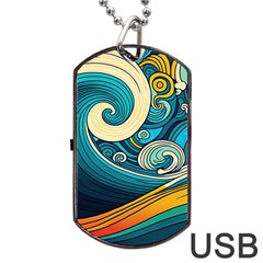 Waves Wave Ocean Sea Abstract Whimsical Abstract Art Dog Tag Usb Flash (two Sides) by Cowasu