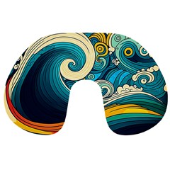 Waves Wave Ocean Sea Abstract Whimsical Abstract Art Travel Neck Pillow by Cowasu