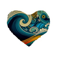 Waves Wave Ocean Sea Abstract Whimsical Abstract Art Standard 16  Premium Flano Heart Shape Cushions by Cowasu