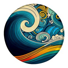 Waves Wave Ocean Sea Abstract Whimsical Abstract Art Round Glass Fridge Magnet (4 Pack) by Cowasu