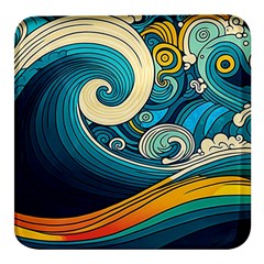 Waves Wave Ocean Sea Abstract Whimsical Abstract Art Square Glass Fridge Magnet (4 Pack) by Cowasu