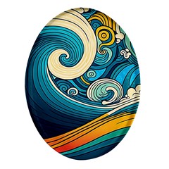 Waves Wave Ocean Sea Abstract Whimsical Abstract Art Oval Glass Fridge Magnet (4 Pack) by Cowasu