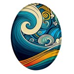 Waves Wave Ocean Sea Abstract Whimsical Abstract Art Oval Glass Fridge Magnet (4 pack) Front