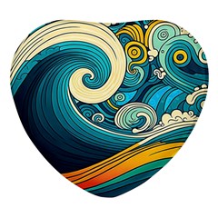 Waves Wave Ocean Sea Abstract Whimsical Abstract Art Heart Glass Fridge Magnet (4 Pack) by Cowasu