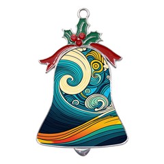 Waves Wave Ocean Sea Abstract Whimsical Abstract Art Metal Holly Leaf Bell Ornament by Cowasu