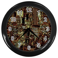 New York City Nyc Skyscrapers Wall Clock (black) by Cowasu