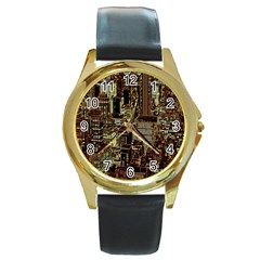 New York City Nyc Skyscrapers Round Gold Metal Watch