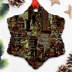 New York City Nyc Skyscrapers Snowflake Ornament (two Sides) by Cowasu