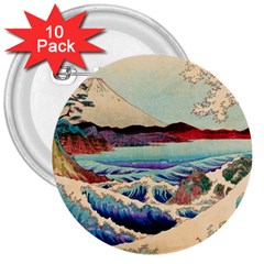 Wave Japanese Mount Fuji Woodblock Print Ocean 3  Buttons (10 Pack)  by Cowasu