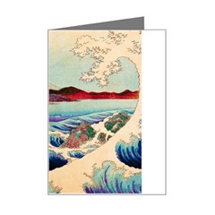 Wave Japanese Mount Fuji Woodblock Print Ocean Mini Greeting Card by Cowasu