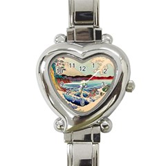 Wave Japanese Mount Fuji Woodblock Print Ocean Heart Italian Charm Watch by Cowasu