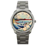 Wave Japanese Mount Fuji Woodblock Print Ocean Sport Metal Watch Front