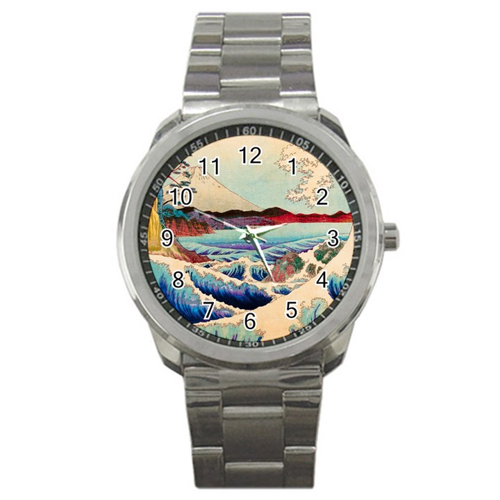 Wave Japanese Mount Fuji Woodblock Print Ocean Sport Metal Watch