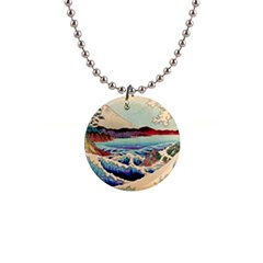 Wave Japanese Mount Fuji Woodblock Print Ocean 1  Button Necklace by Cowasu