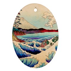 Wave Japanese Mount Fuji Woodblock Print Ocean Oval Ornament (two Sides) by Cowasu