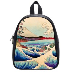 Wave Japanese Mount Fuji Woodblock Print Ocean School Bag (small) by Cowasu