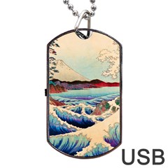 Wave Japanese Mount Fuji Woodblock Print Ocean Dog Tag Usb Flash (two Sides) by Cowasu