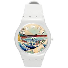 Wave Japanese Mount Fuji Woodblock Print Ocean Round Plastic Sport Watch (m) by Cowasu