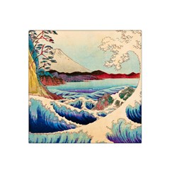 Wave Japanese Mount Fuji Woodblock Print Ocean Satin Bandana Scarf 22  X 22  by Cowasu