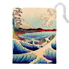 Wave Japanese Mount Fuji Woodblock Print Ocean Drawstring Pouch (5xl) by Cowasu