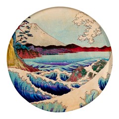 Wave Japanese Mount Fuji Woodblock Print Ocean Round Glass Fridge Magnet (4 Pack) by Cowasu