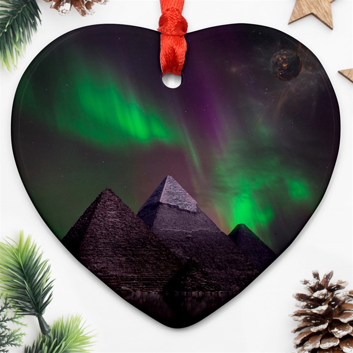 Fantasy Pyramid Mystic Space Aurora Ornament (Heart)