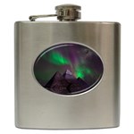 Fantasy Pyramid Mystic Space Aurora Hip Flask (6 oz) Front