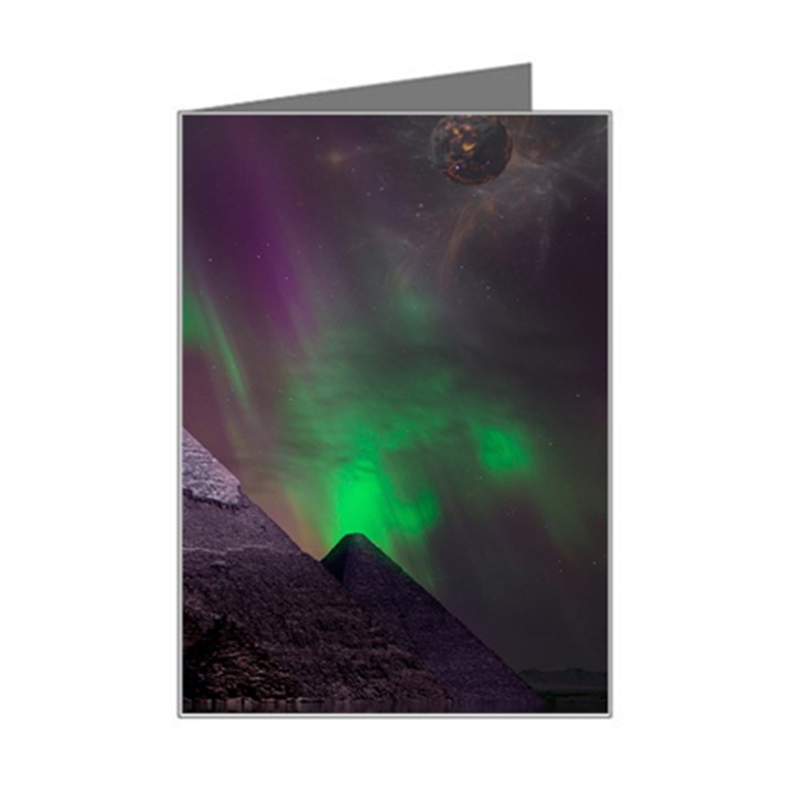 Fantasy Pyramid Mystic Space Aurora Mini Greeting Card