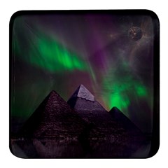 Fantasy Pyramid Mystic Space Aurora Square Glass Fridge Magnet (4 pack)