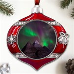 Fantasy Pyramid Mystic Space Aurora Metal Snowflake And Bell Red Ornament Front