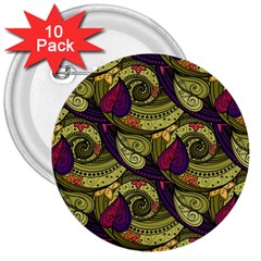 Pattern Vector Texture Style Garden Drawn Hand Floral 3  Buttons (10 Pack)  by Cowasu