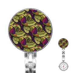 Pattern Vector Texture Style Garden Drawn Hand Floral Stainless Steel Nurses Watch by Cowasu