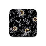 White And Yellow Floral And Paisley Illustration Background Rubber Square Coaster (4 pack) Front