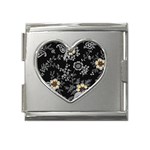 White And Yellow Floral And Paisley Illustration Background Mega Link Heart Italian Charm (18mm) Front