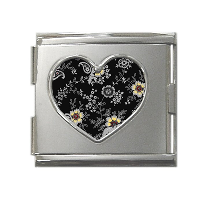 White And Yellow Floral And Paisley Illustration Background Mega Link Heart Italian Charm (18mm)