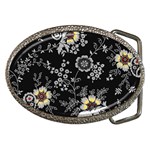 White And Yellow Floral And Paisley Illustration Background Belt Buckles Front