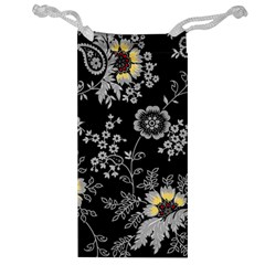 White And Yellow Floral And Paisley Illustration Background Jewelry Bag by Cowasu