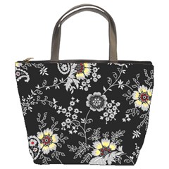 White And Yellow Floral And Paisley Illustration Background Bucket Bag by Cowasu