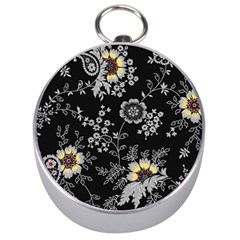 White And Yellow Floral And Paisley Illustration Background Silver Compasses by Cowasu