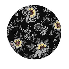 White And Yellow Floral And Paisley Illustration Background Mini Round Pill Box by Cowasu