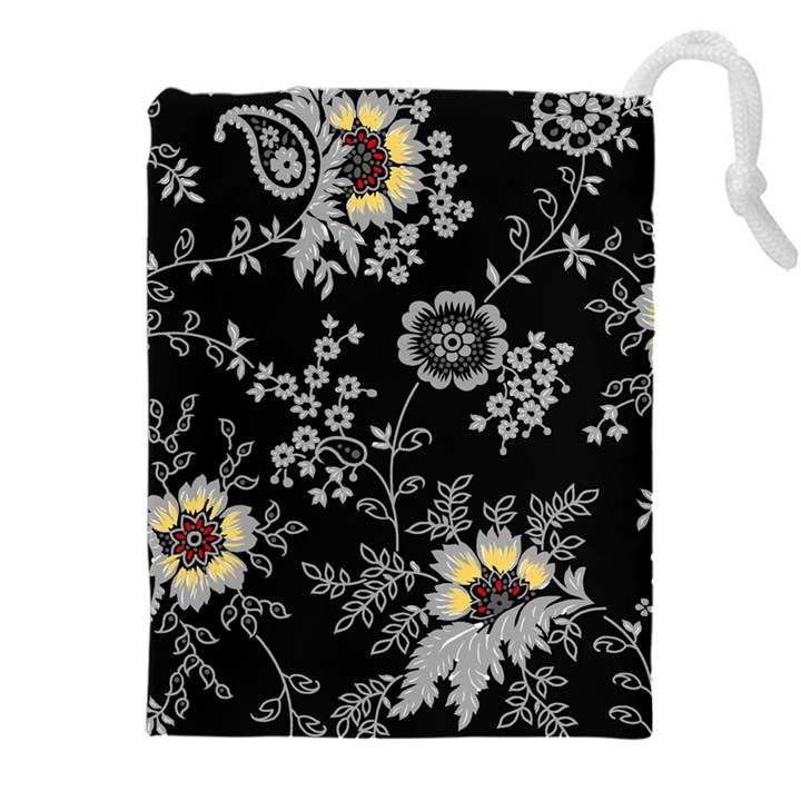 White And Yellow Floral And Paisley Illustration Background Drawstring Pouch (4XL)